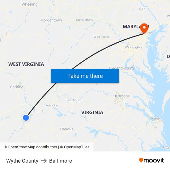 Wythe County to Baltimore map