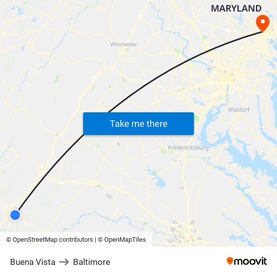 Buena Vista to Baltimore map