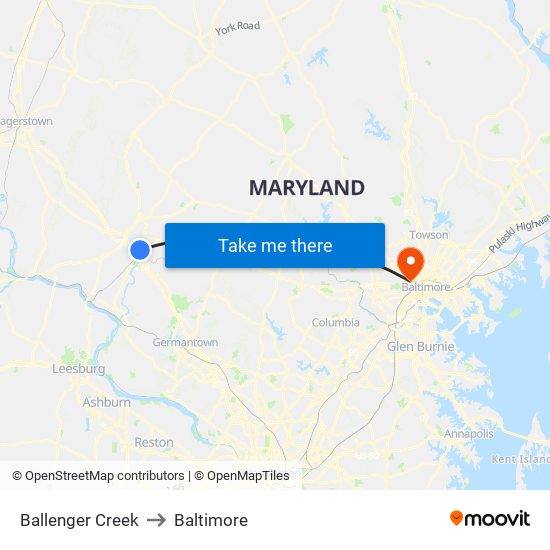 Ballenger Creek to Baltimore map