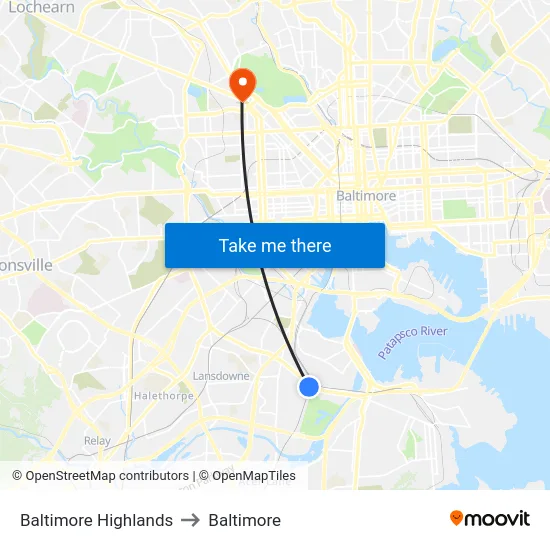 Baltimore Highlands to Baltimore map