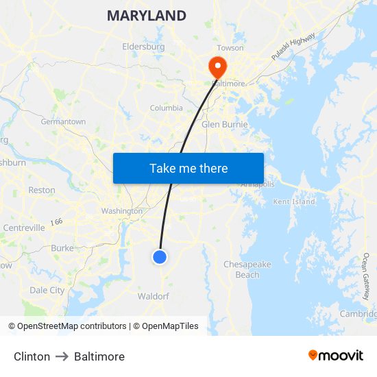 Clinton to Baltimore map