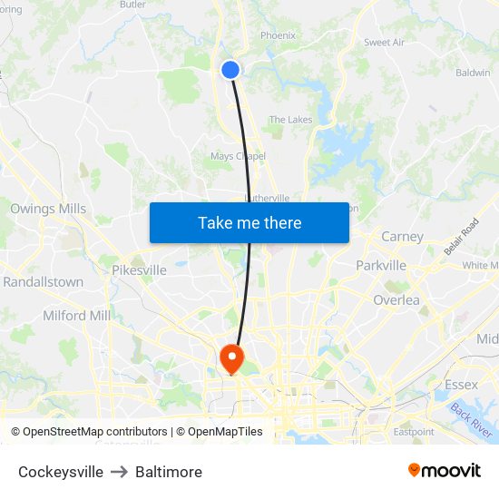 Cockeysville to Baltimore map