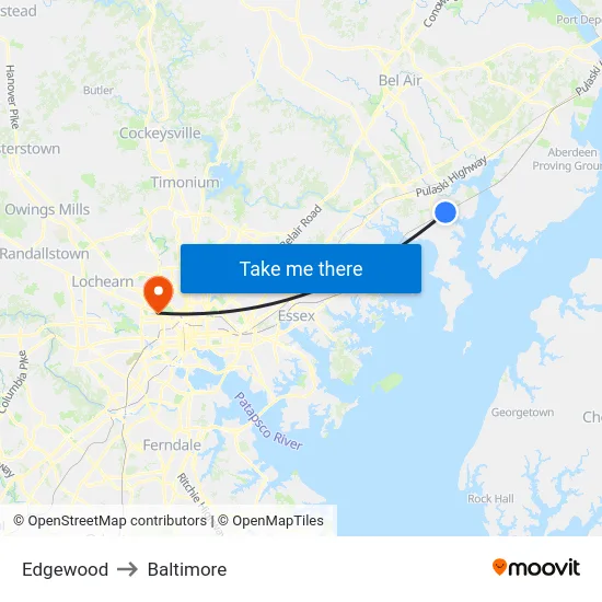 Edgewood to Baltimore map