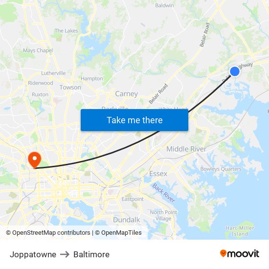 Joppatowne to Baltimore map