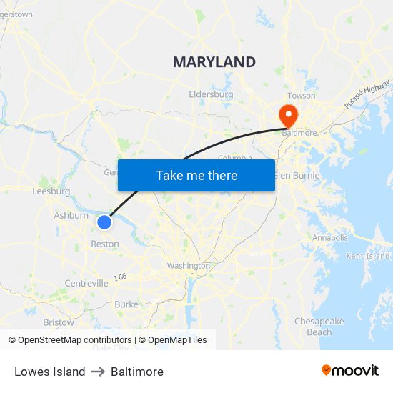 Lowes Island to Baltimore map