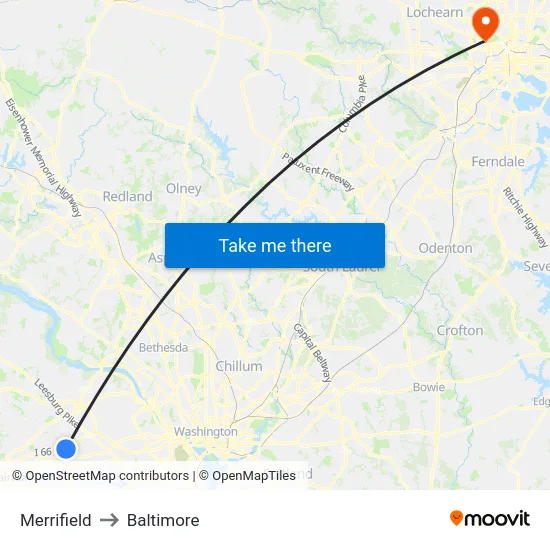 Merrifield to Baltimore map