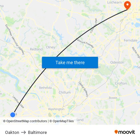 Oakton to Baltimore map