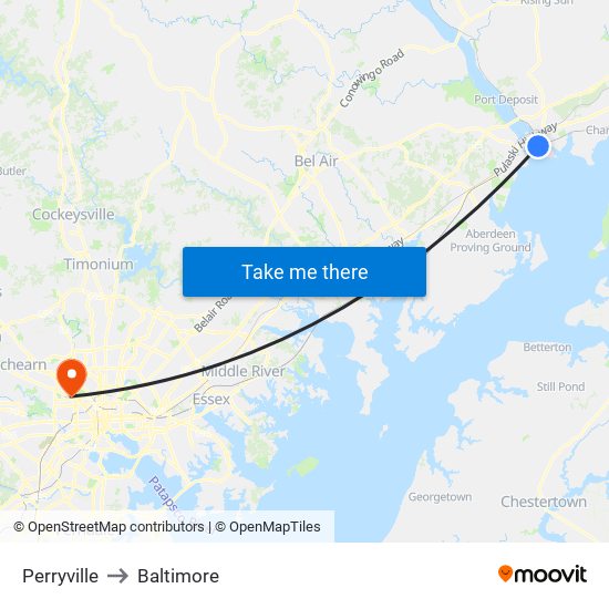 Perryville to Baltimore map