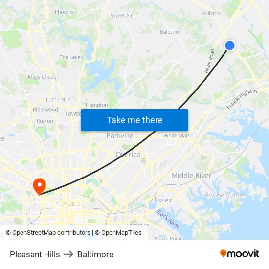 Pleasant Hills to Baltimore map