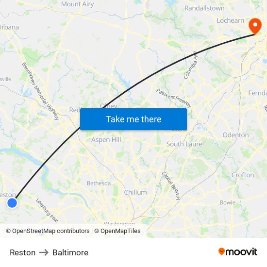 Reston to Baltimore map