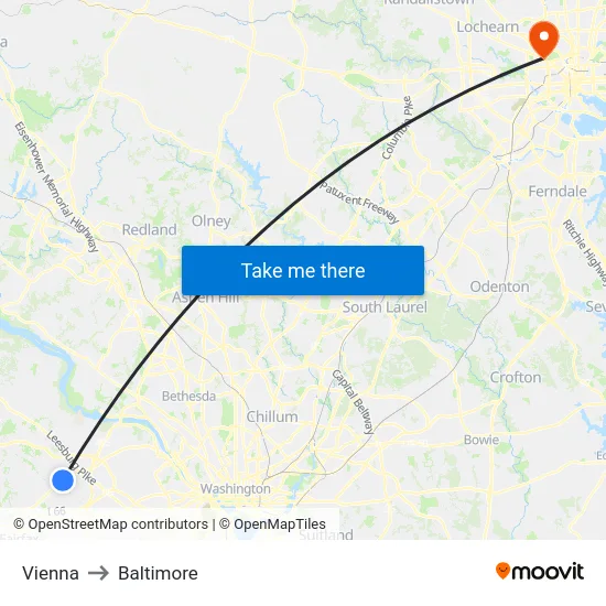 Vienna to Baltimore map