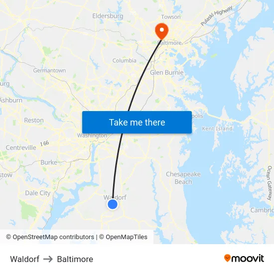 Waldorf to Baltimore map