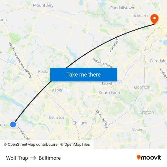 Wolf Trap to Baltimore map