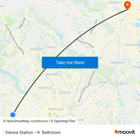 Vienna Station to Baltimore map