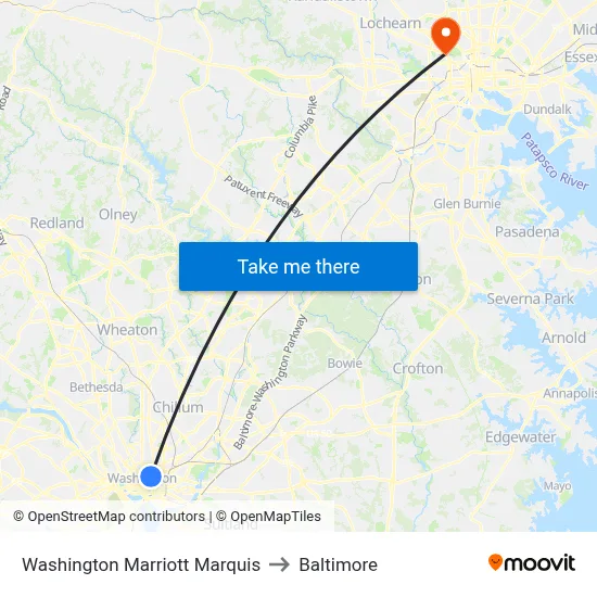 Washington Marriott Marquis to Baltimore map