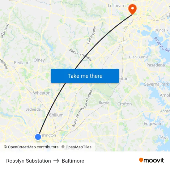 Rosslyn Substation to Baltimore map