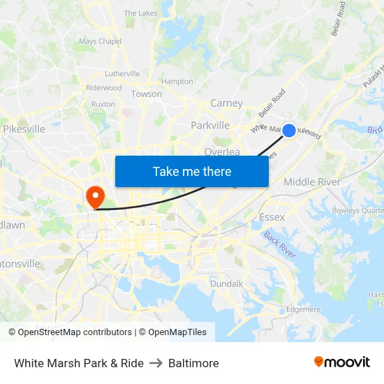 White Marsh Park & Ride to Baltimore map