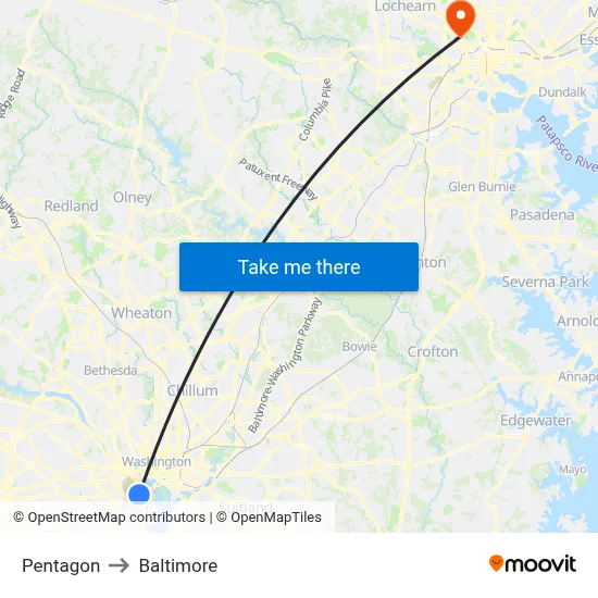 Pentagon to Baltimore map