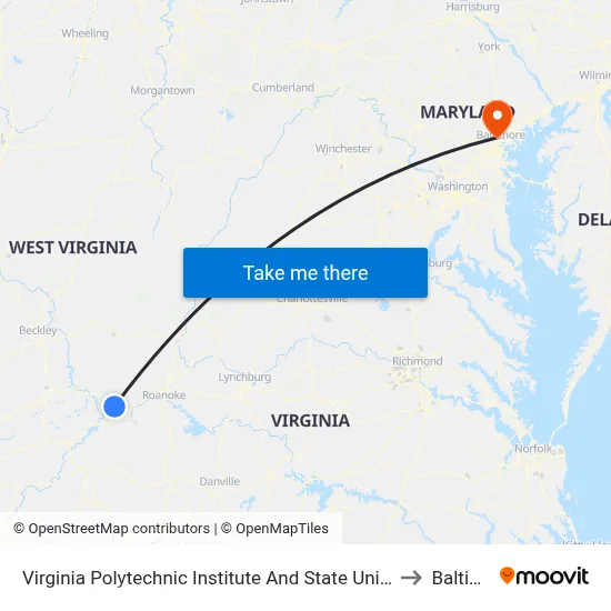 Virginia Polytechnic Institute And State University - Hahn Lot to Baltimore map