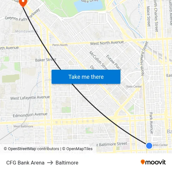 CFG Bank Arena to Baltimore map