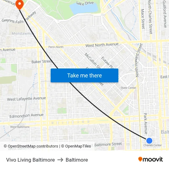 Vivo Living Baltimore to Baltimore map
