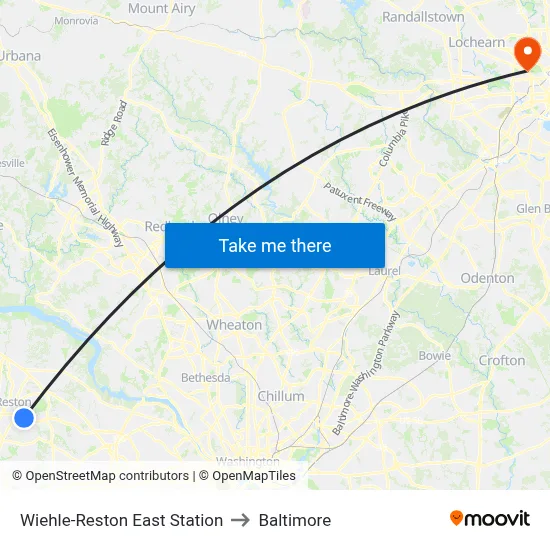 Wiehle-Reston East Station to Baltimore map