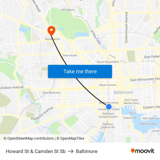 Howard St & Camden St Sb to Baltimore map