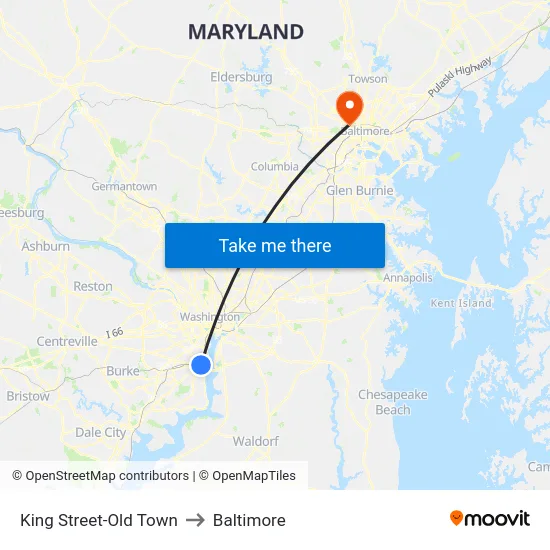 King Street-Old Town to Baltimore map
