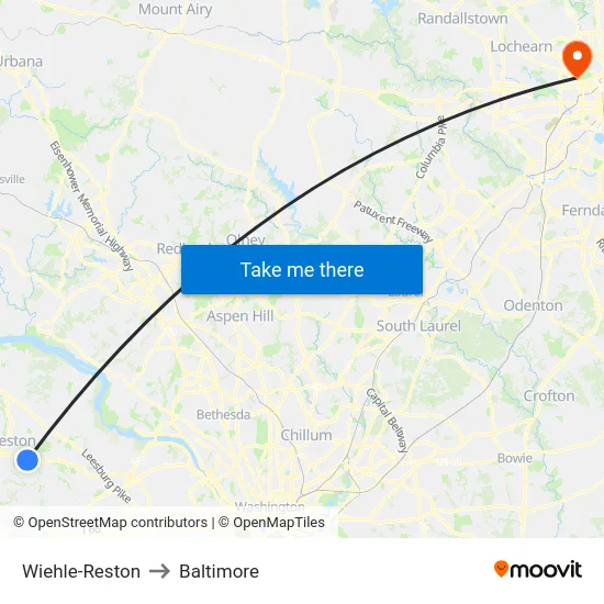 Wiehle-Reston to Baltimore map