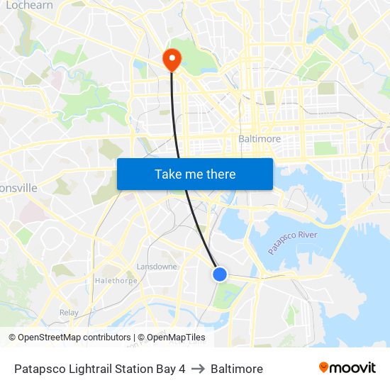 Patapsco Lightrail Station Bay 4 to Baltimore map