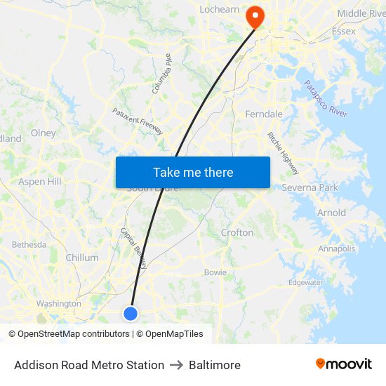 Addison Road Metro Station to Baltimore map