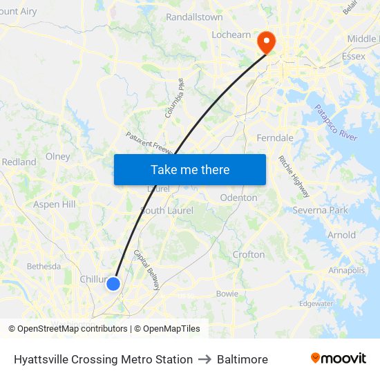 Hyattsville Crossing Metro Station to Baltimore map