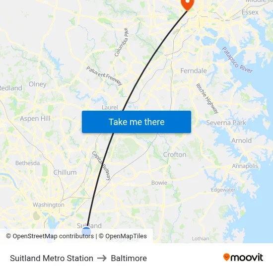 Suitland Metro Station to Baltimore map
