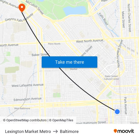 Lexington Market Metro to Baltimore map