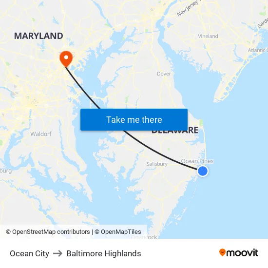 Ocean City to Baltimore Highlands map