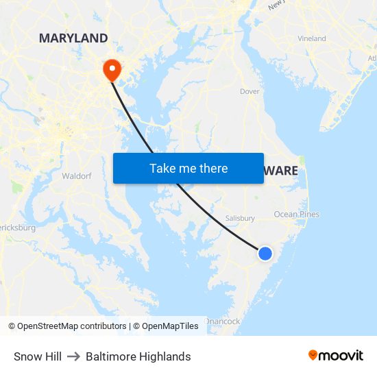 Snow Hill to Baltimore Highlands map