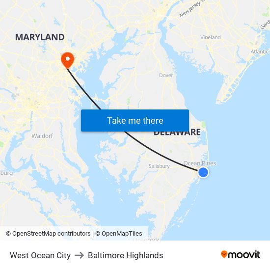 West Ocean City to Baltimore Highlands map