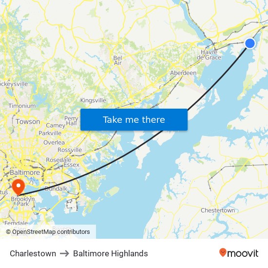 Charlestown to Baltimore Highlands map