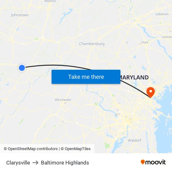 Clarysville to Baltimore Highlands map