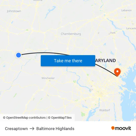 Cresaptown to Baltimore Highlands map