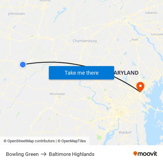 Bowling Green to Baltimore Highlands map