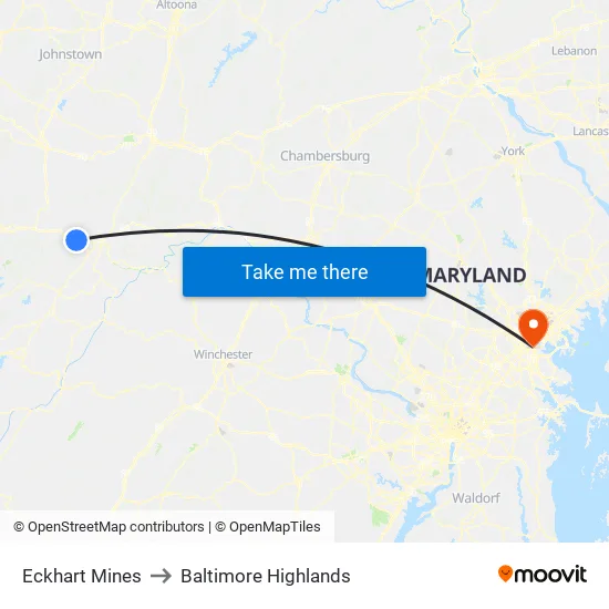 Eckhart Mines to Baltimore Highlands map