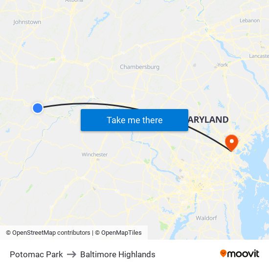 Potomac Park to Baltimore Highlands map