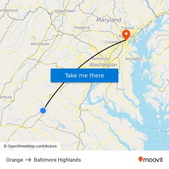 Orange to Baltimore Highlands map