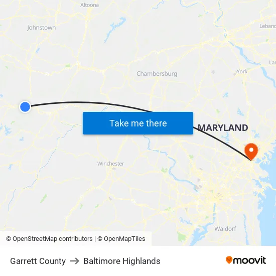 Garrett County to Baltimore Highlands map
