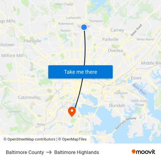 Baltimore County to Baltimore Highlands map