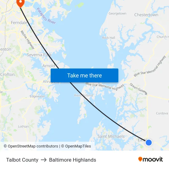 Talbot County to Baltimore Highlands map