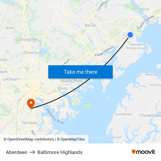 Aberdeen to Baltimore Highlands map