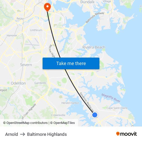 Arnold to Baltimore Highlands map