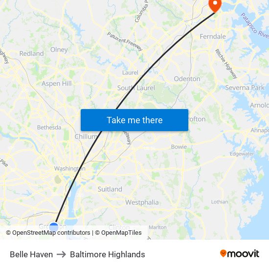 Belle Haven to Baltimore Highlands map